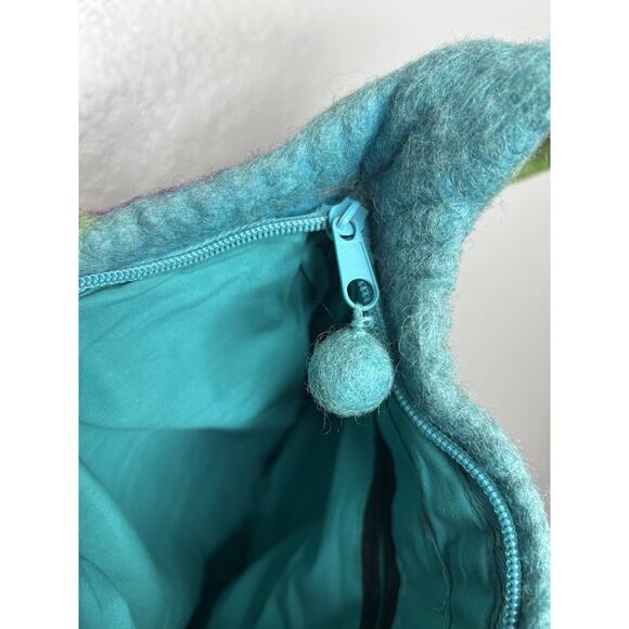 Colorful Geometric Hand Felted Wool Handbag Funky Artsy Hippie - Picture 9 of 10